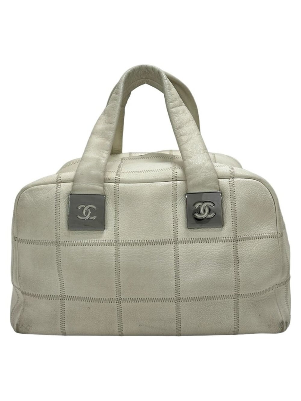 Chanel Handbag Choco Bar Stitch Ivory Silver